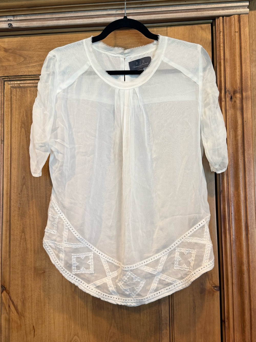 PJK Patterson J. Kincaid White Embroidered Sheer Boho Blouse Top Size M